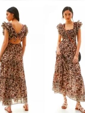 House of Harlow 1960 Brown & Cream Floral Print Maxi Dress